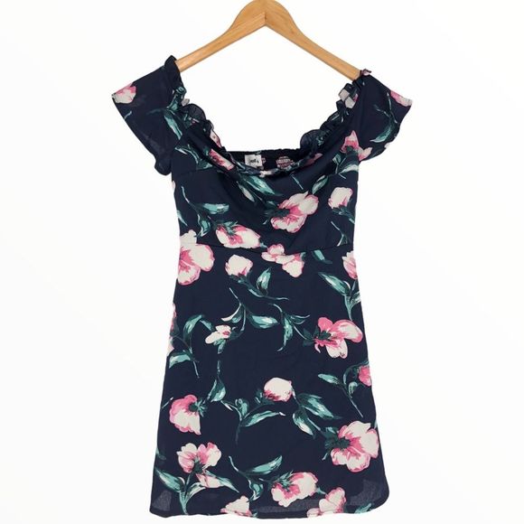 About Us Dulipa Dress in Navy Floral Off Shoulder Mini Dress size Small Revolve - Picture 4 of 15